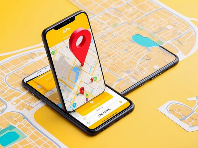 Image of red point GPS route app for people to find place stay l